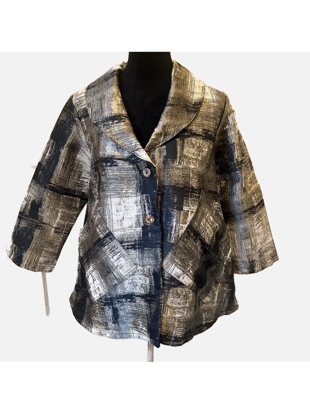 bryn Walker Kimono Silk Blend Jacket Abstract Art to Wear Lagen look Office